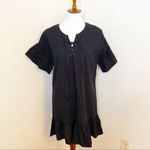 NEW Lucky Brand Black Popover Lace Up Front Dress